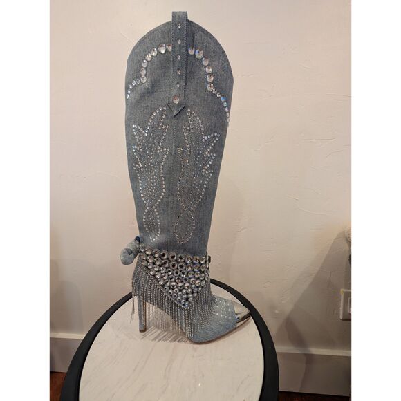 Gianni Bini Denim Boots • Rhinestones, Tassels & Metal Tips • Size 7M • New - Picture 4 of 14